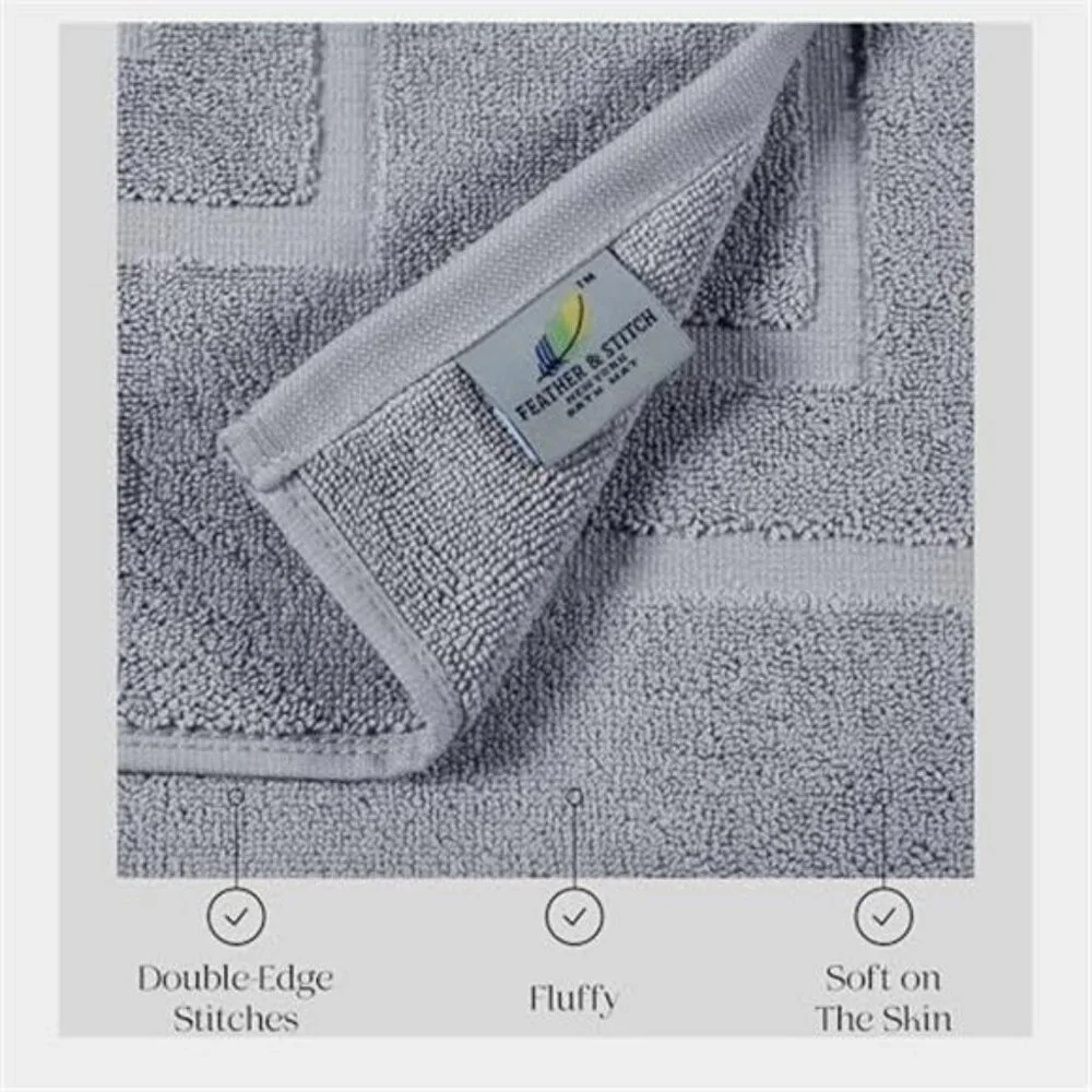 2 Piece Cotton Terry Bath Mats 30x21 Soft Absorbent Washable Grey